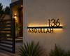Modern LED Backlit Metal House Number Sign – Custom Matte Black MS Iron Name & Address Plaque