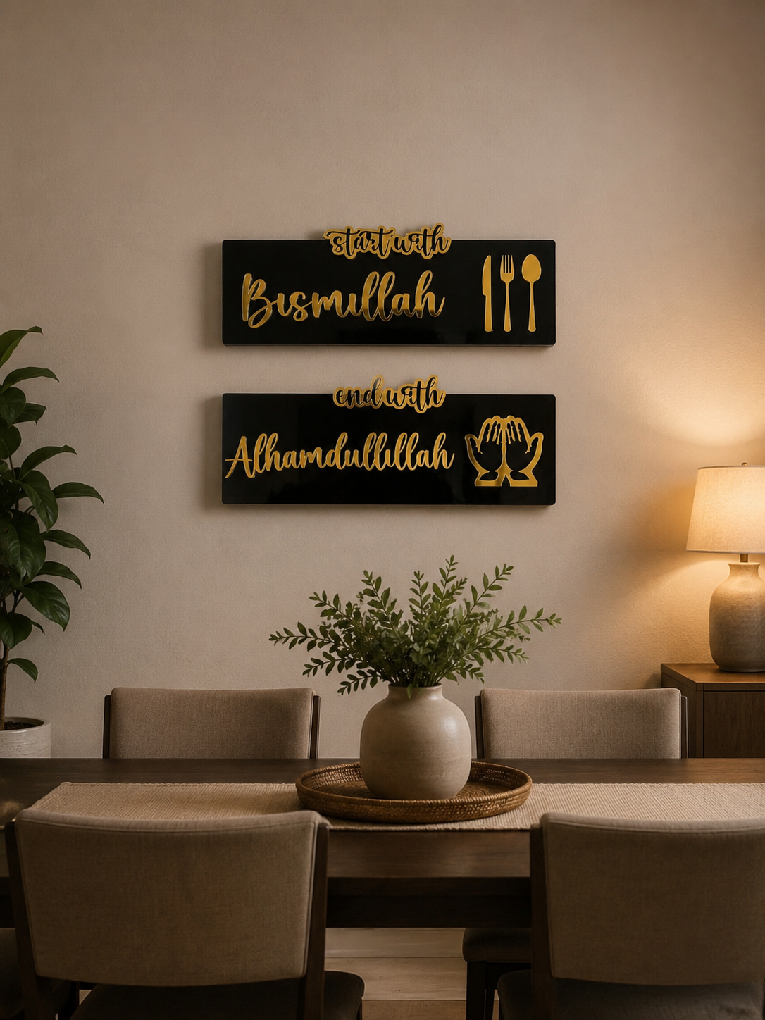 SET OF 2 – Start with Bismillah – End with Alhamdulillah, Acrylic Islamic Wall Art