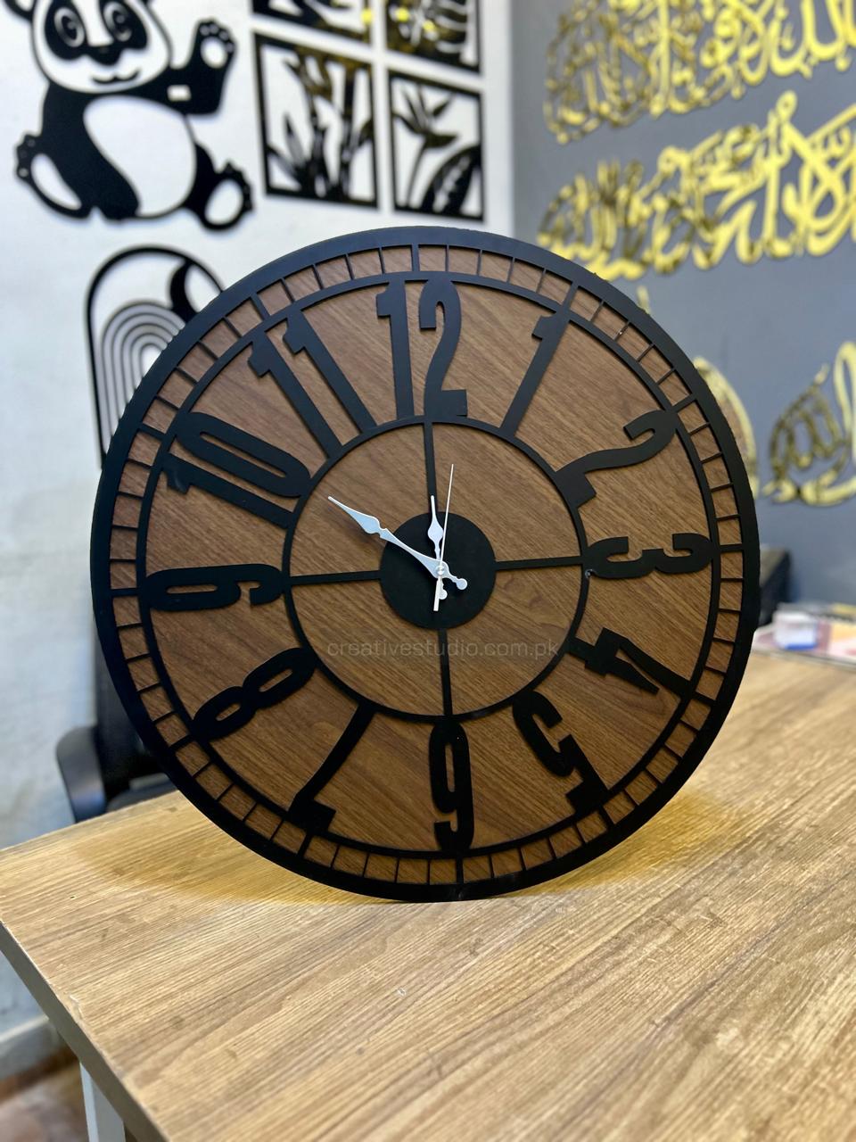 Modern Wooden Acrylic Wall Clock | Premium Black Frame Decorative Clock