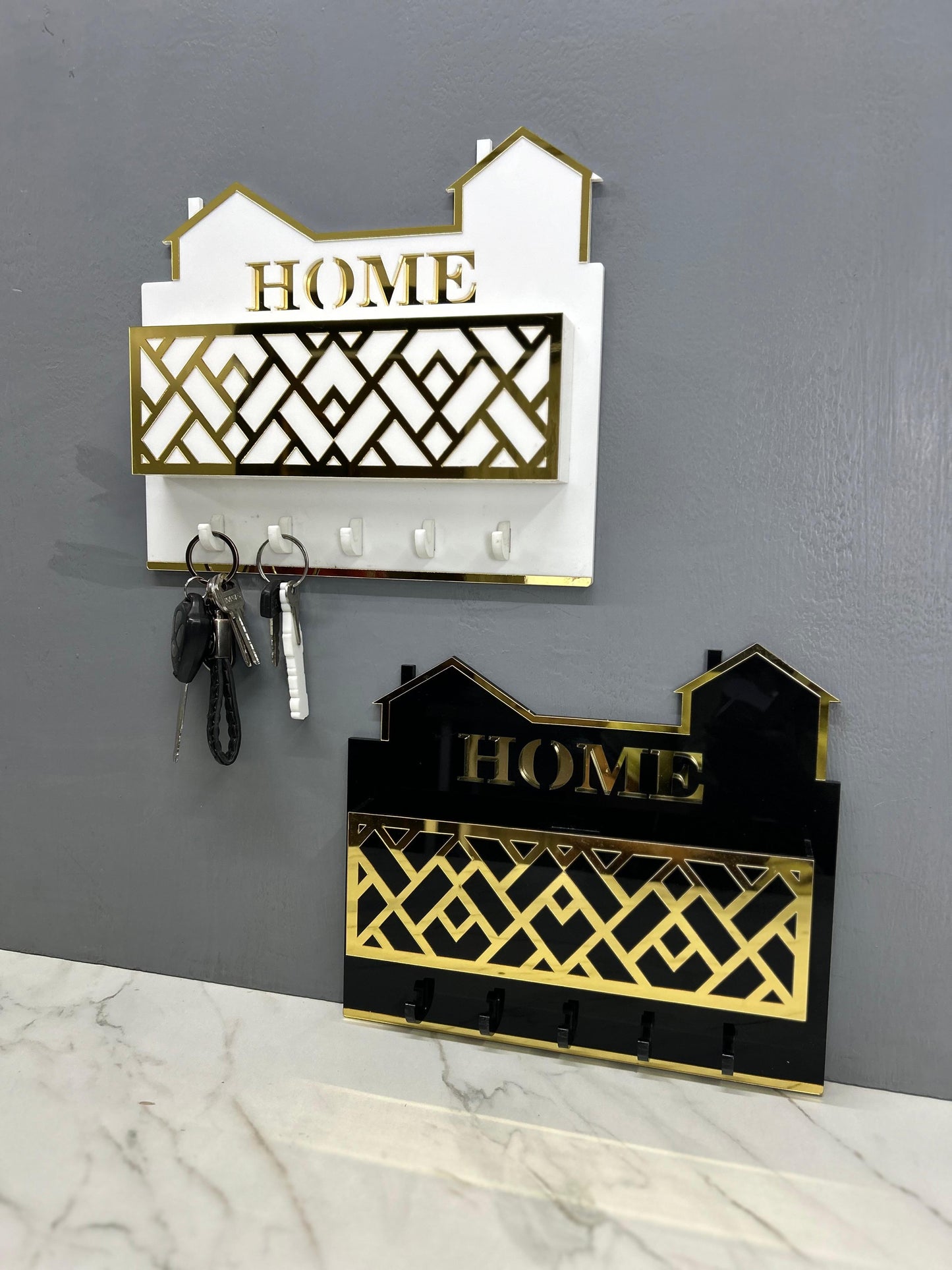 Premium Acrylic Key Holder Wall Organizer with Mobile & Pen Holder | Modern Entryway Storage Rack