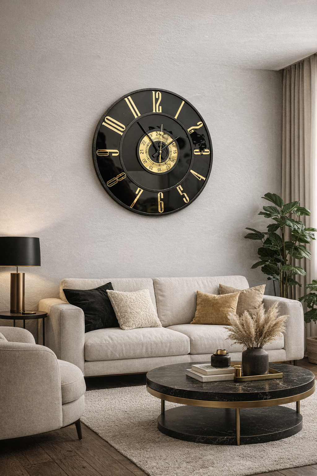 Noir Gold Acrylic Wall Clock | Modern Black & Gold Decorative Wall Clock