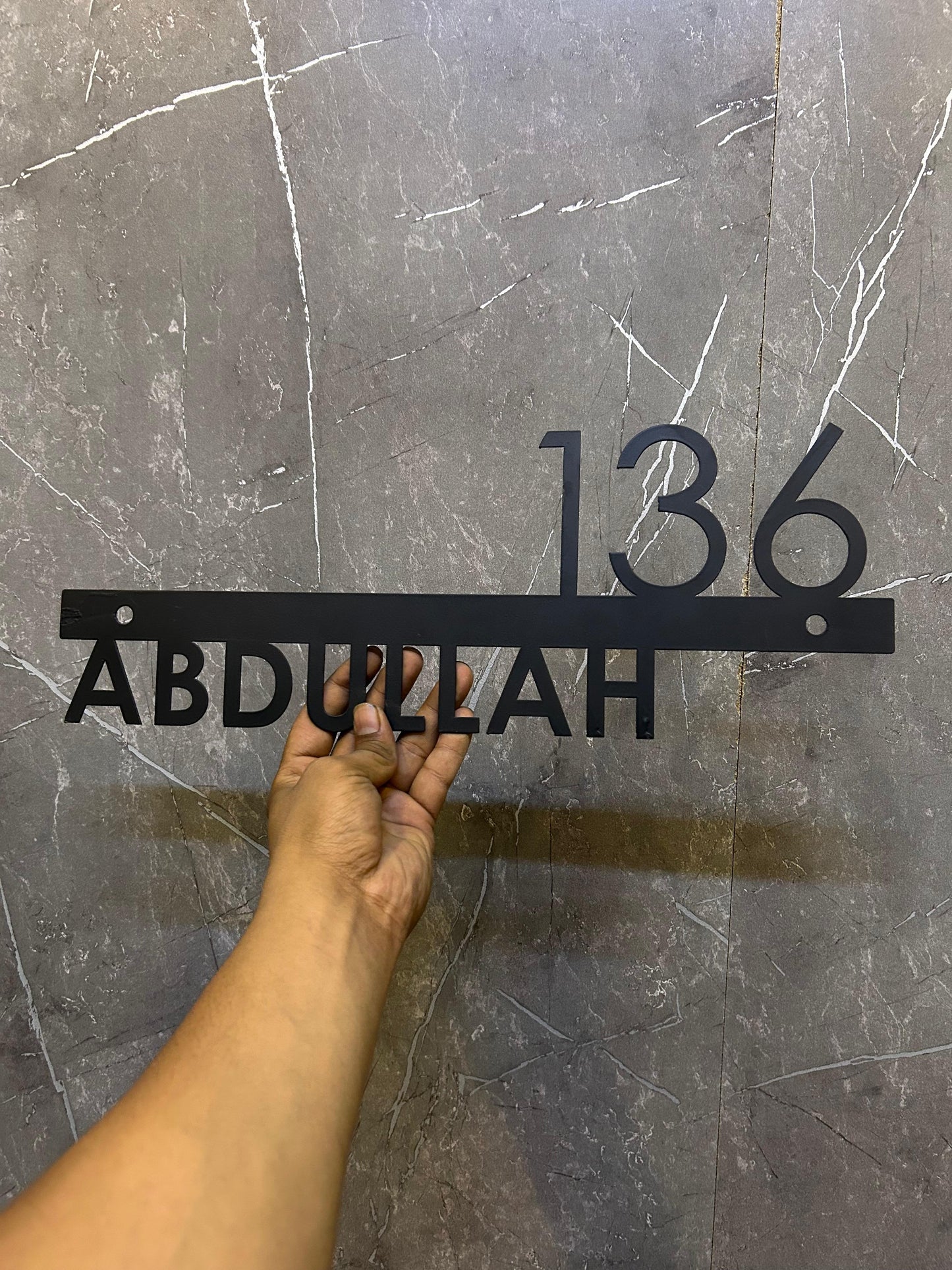 Modern LED Backlit Metal House Number Sign – Custom Matte Black MS Iron Name & Address Plaque