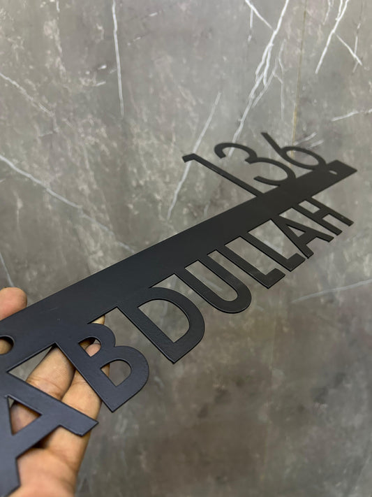 Modern LED Backlit Metal House Number Sign – Custom Matte Black MS Iron Name & Address Plaque