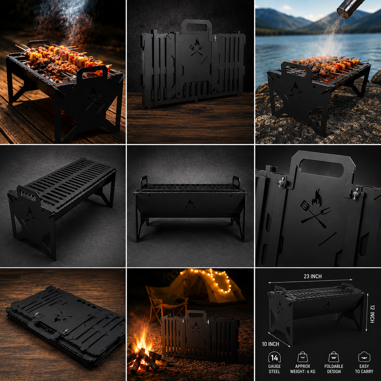 Heavy Duty Foldable Metal BBQ Grill | Portable Charcoal Barbecue Grill