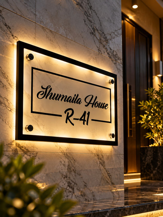 Custom Backlit Acrylic Home Sign – Premium LED House Name Plate for Main Door
