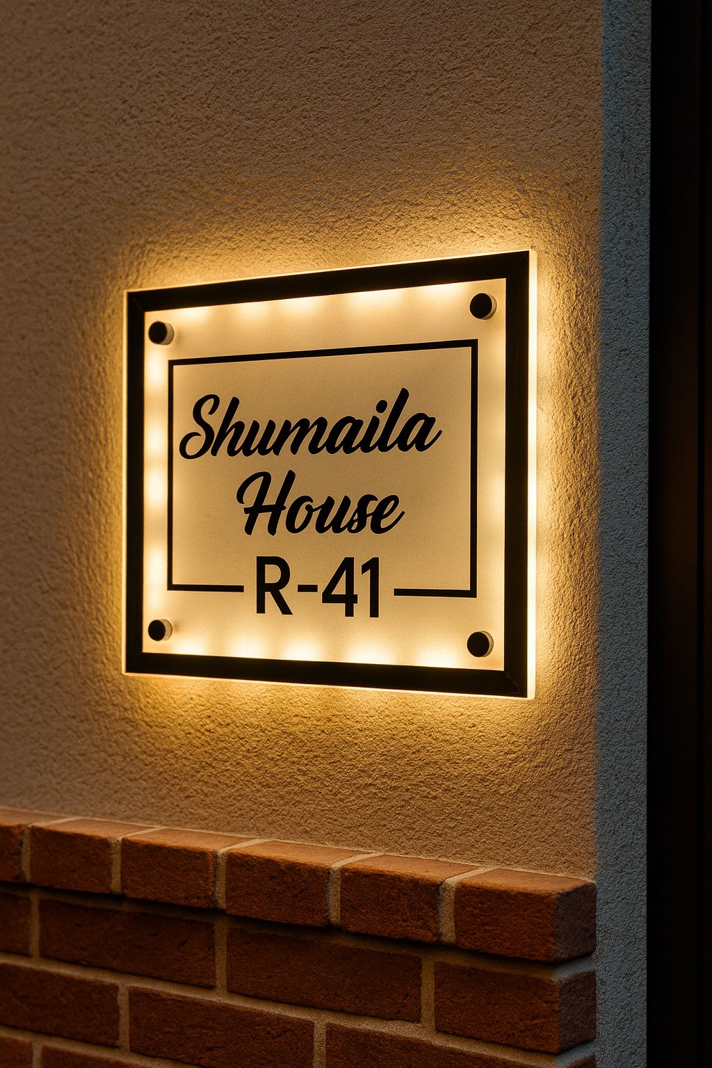 Custom Backlit Acrylic Home Sign – Premium LED House Name Plate for Main Door