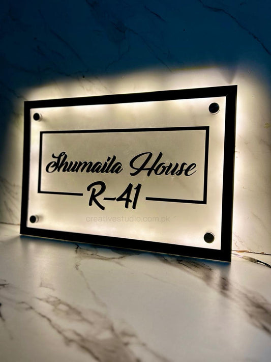 Custom Backlit Acrylic Home Sign – Premium LED House Name Plate for Main Door