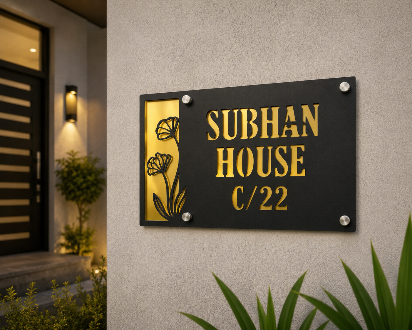 Floral Metal House Name Plate – Custom Laser Cut Name & Number Sign | Personalized Outdoor Address Plaque