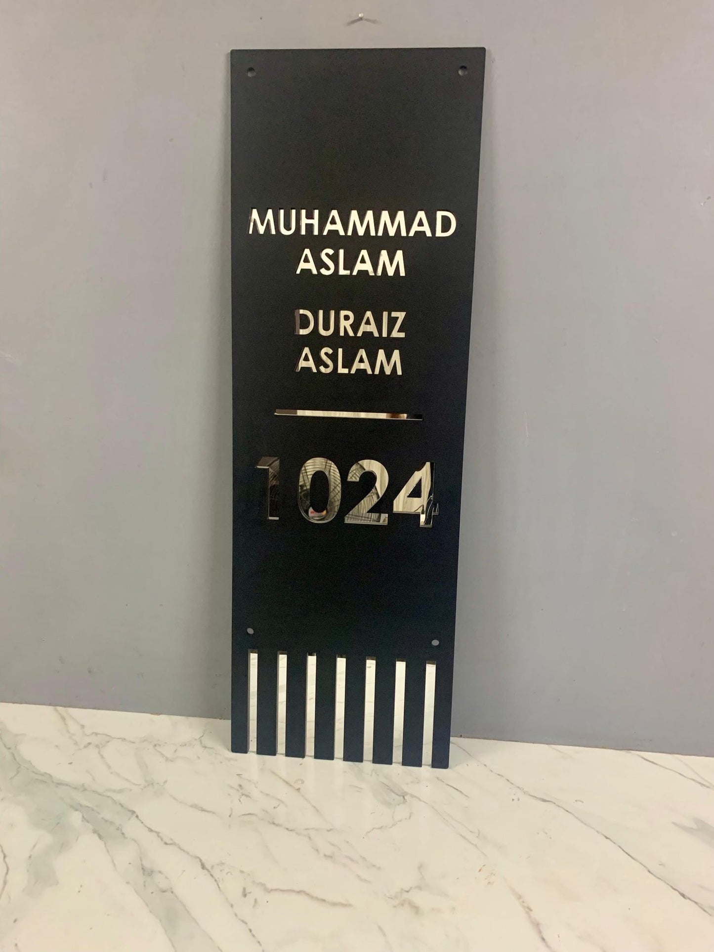 Custom Matt Acrylic Vertical Home Name Plate | Modern House Sign