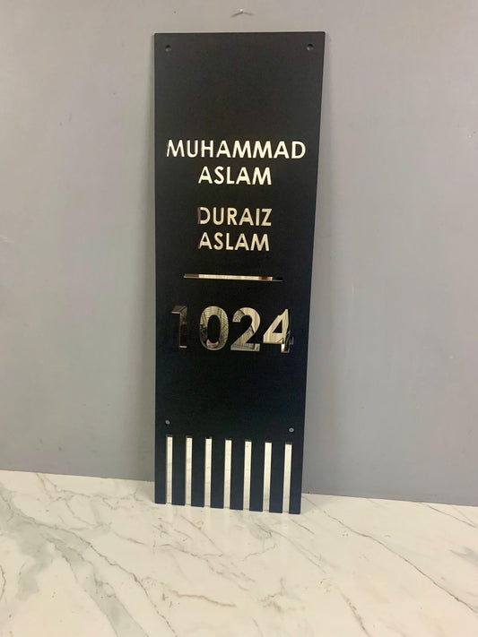 Custom Matt Acrylic Vertical Home Name Plate | Modern House Sign