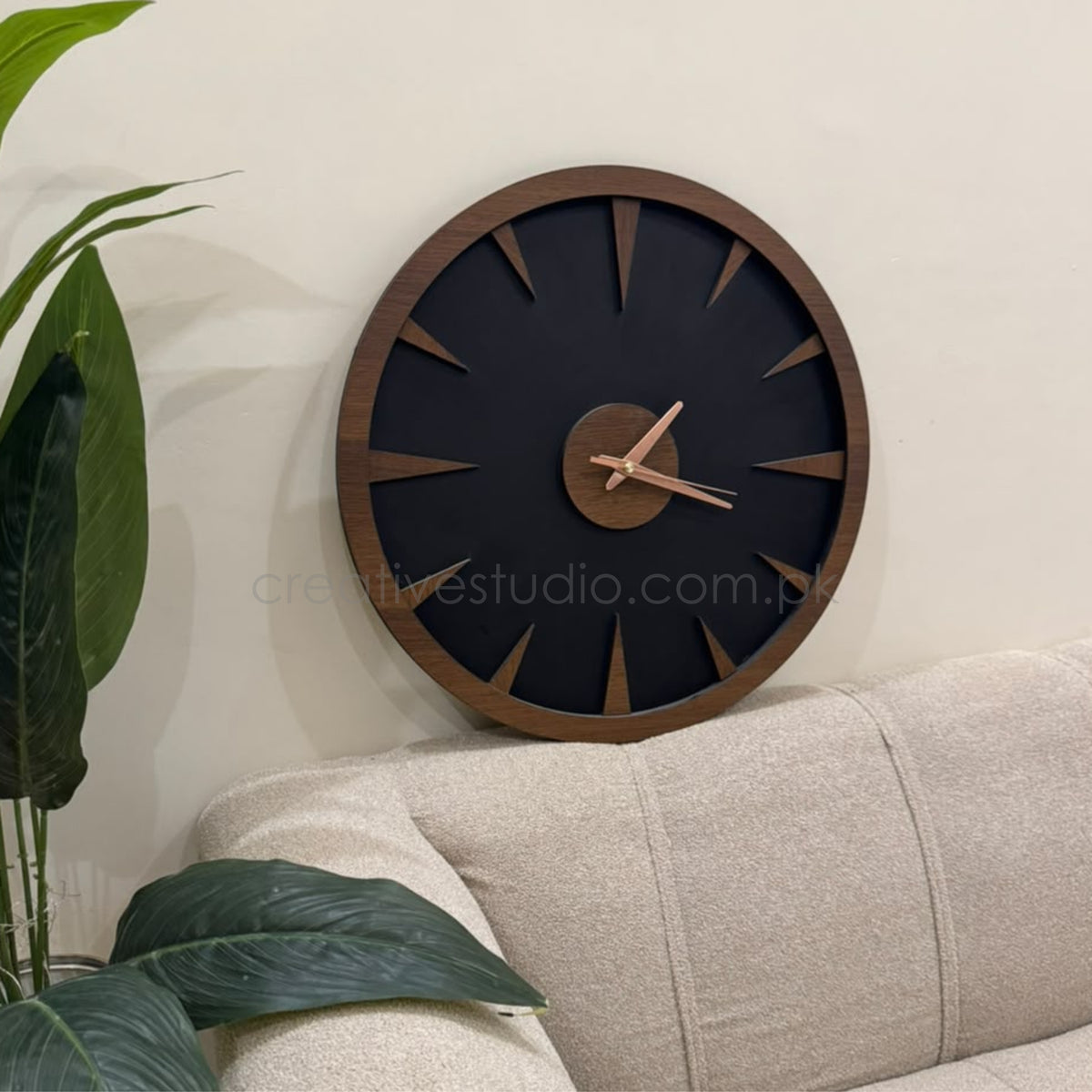 Modern Black & Walnut Wall Clock | Matte Acrylic