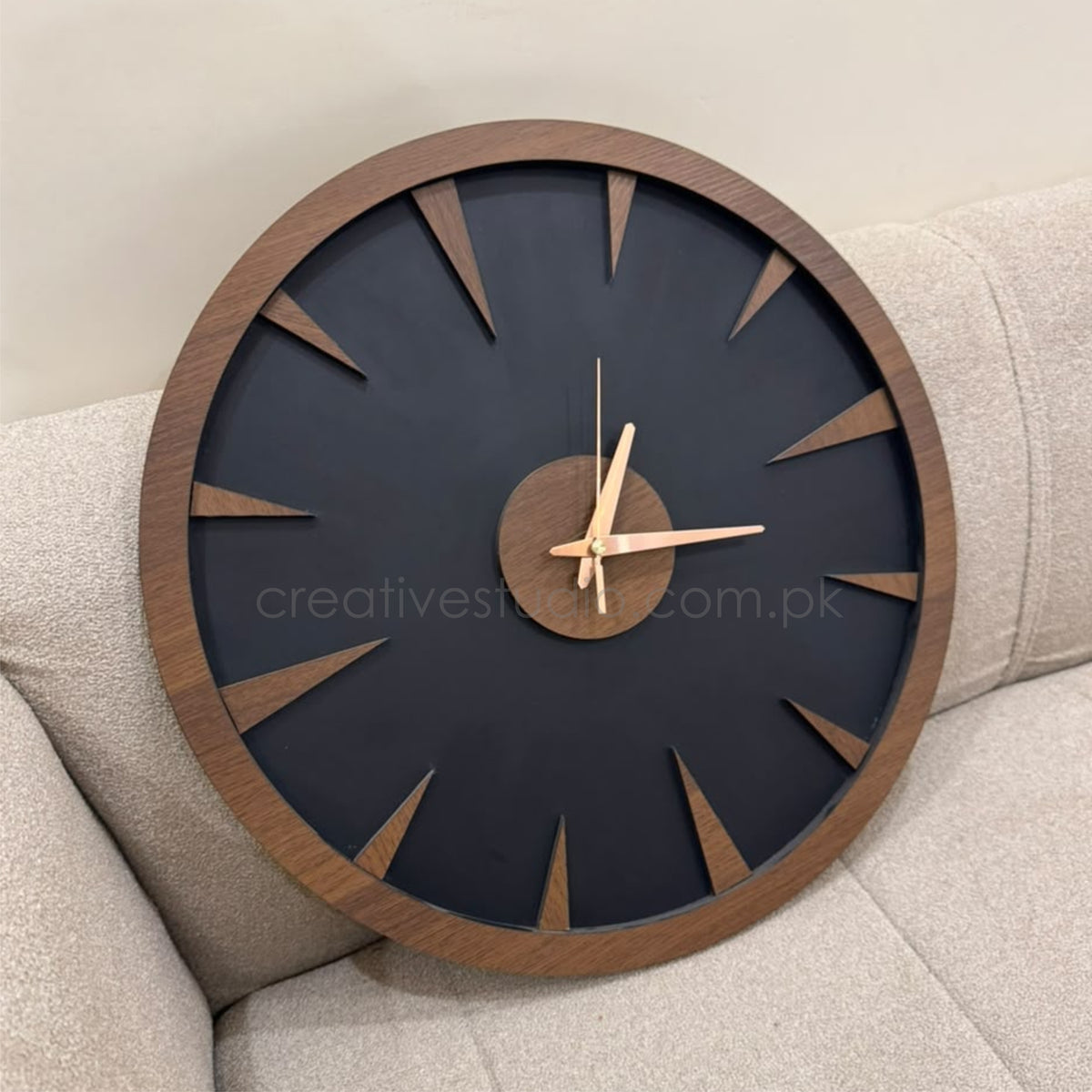 Modern Black & Walnut Wall Clock | Matte Acrylic