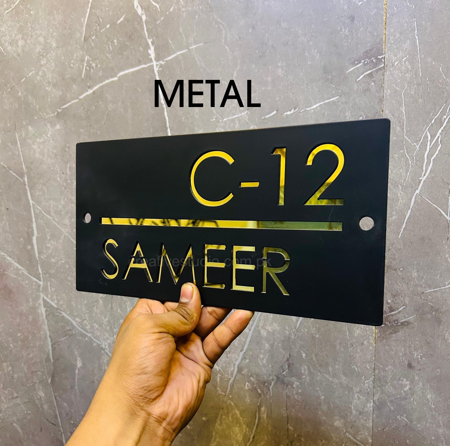 Customized Metal House Name Plate | Powder Coated  with SS Mirror Finish
