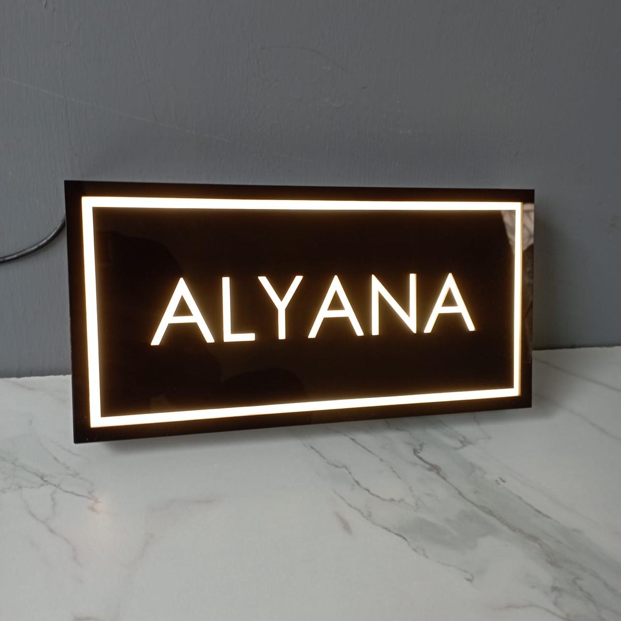 Custom Acrylic LED Home Name Plate with Illuminated Border | Personalized Name Sign