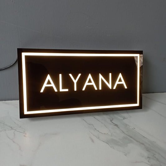 Custom Acrylic LED Home Name Plate with Illuminated Border | Personalized Name Sign