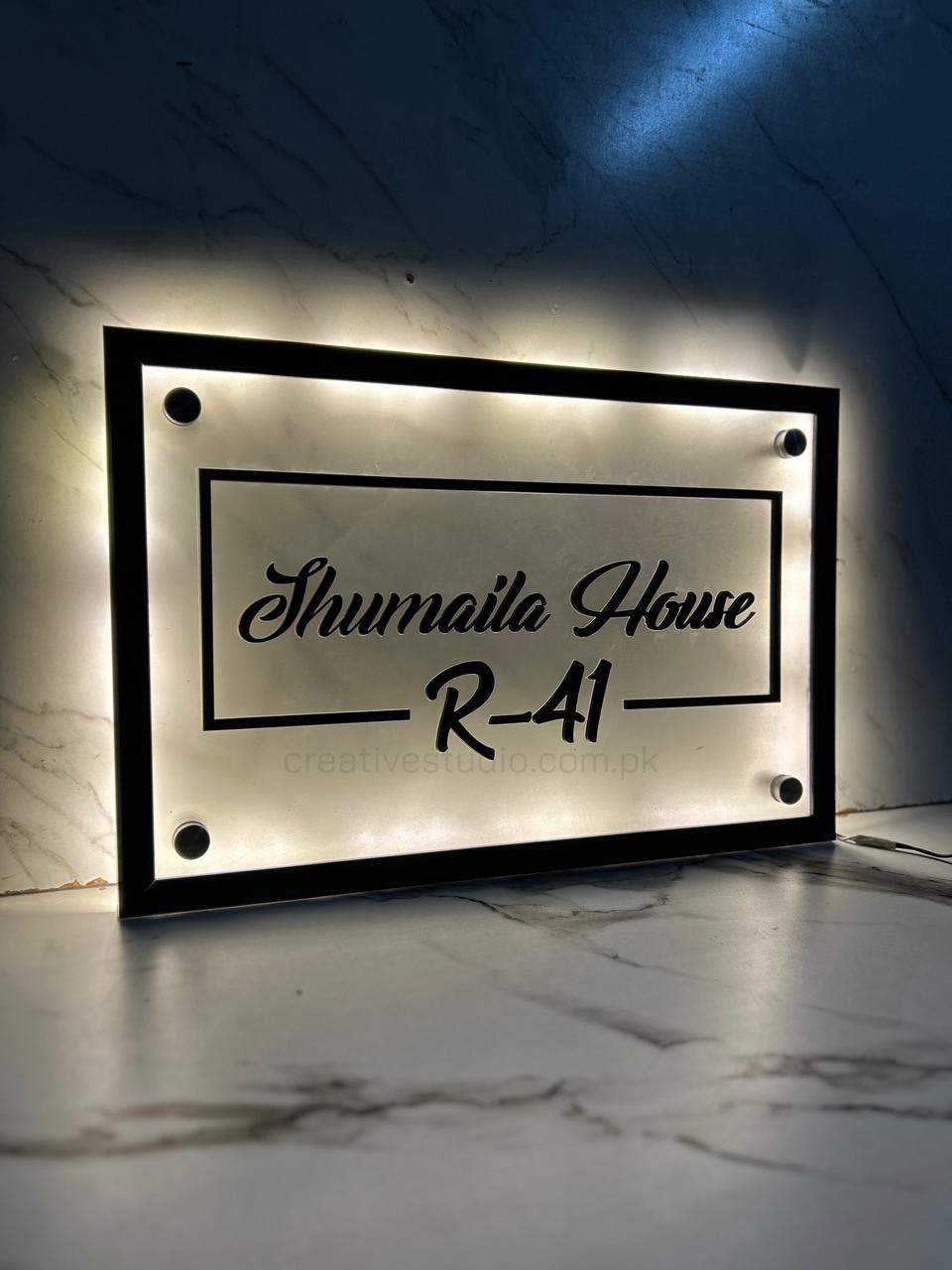 Custom Backlit Acrylic Home Sign – Premium LED House Name Plate for Main Door