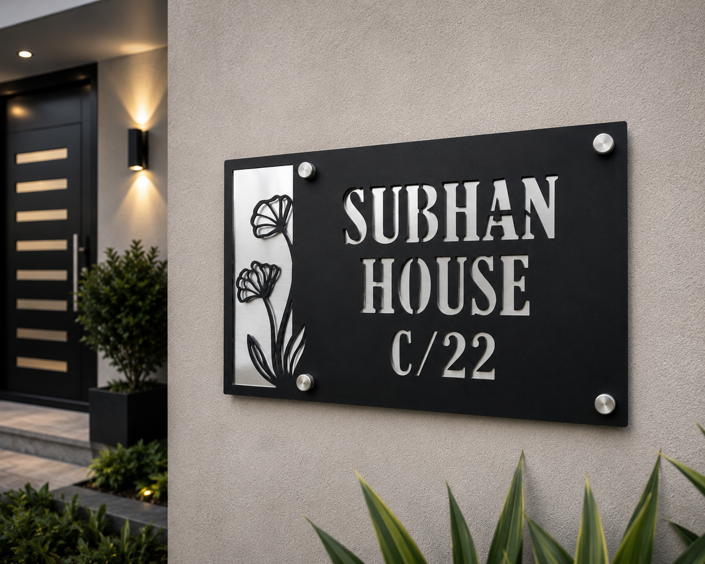 Floral Metal House Name Plate – Custom Laser Cut Name & Number Sign | Personalized Outdoor Address Plaque