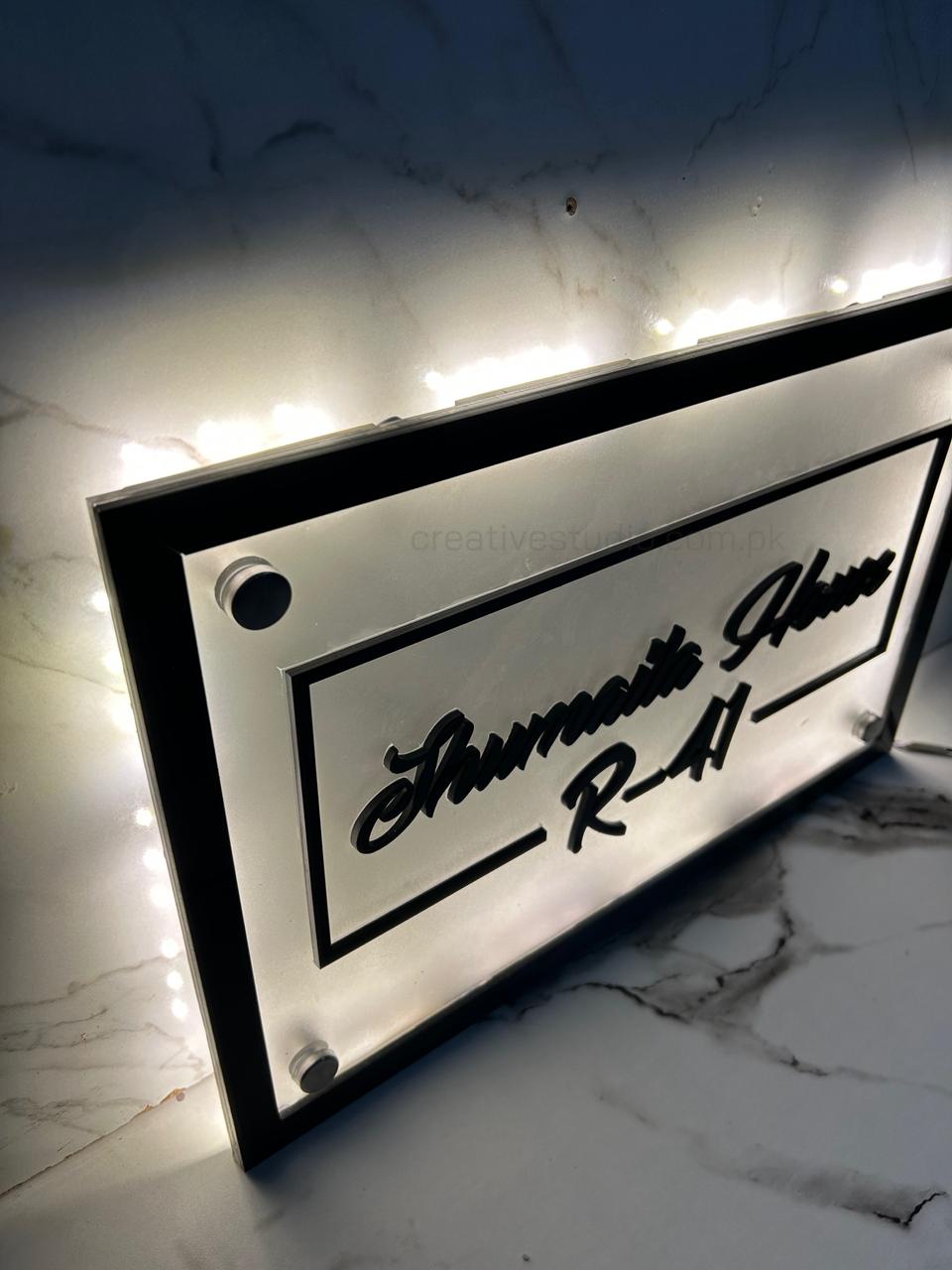 Custom Backlit Acrylic Home Sign – Premium LED House Name Plate for Main Door
