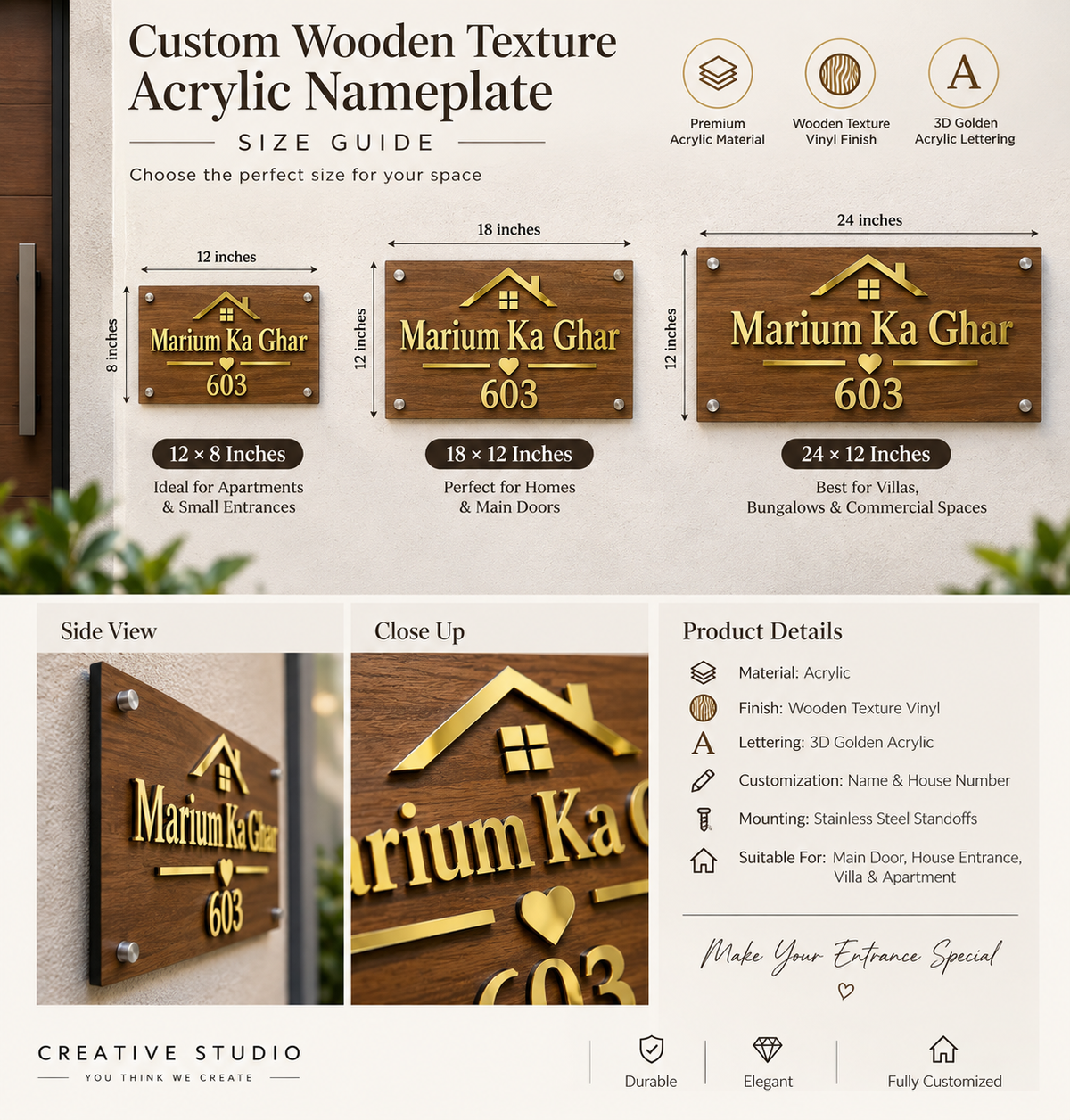 Custom Wooden Texture Acrylic Nameplate