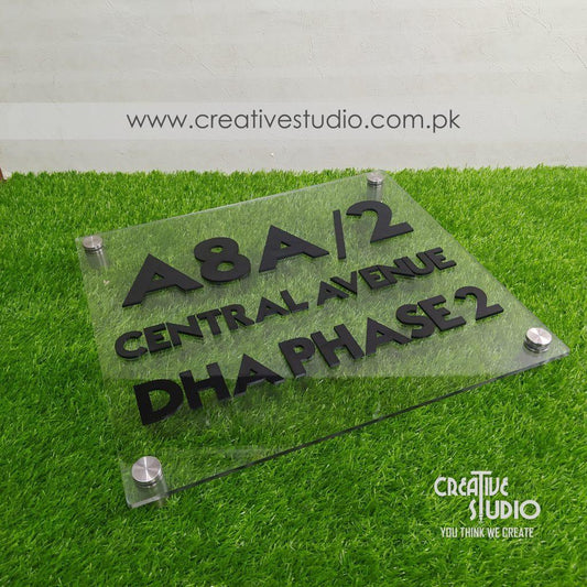 Premium Clear Acrylic House Name Plate | Custom 3D House Number & Address Sign