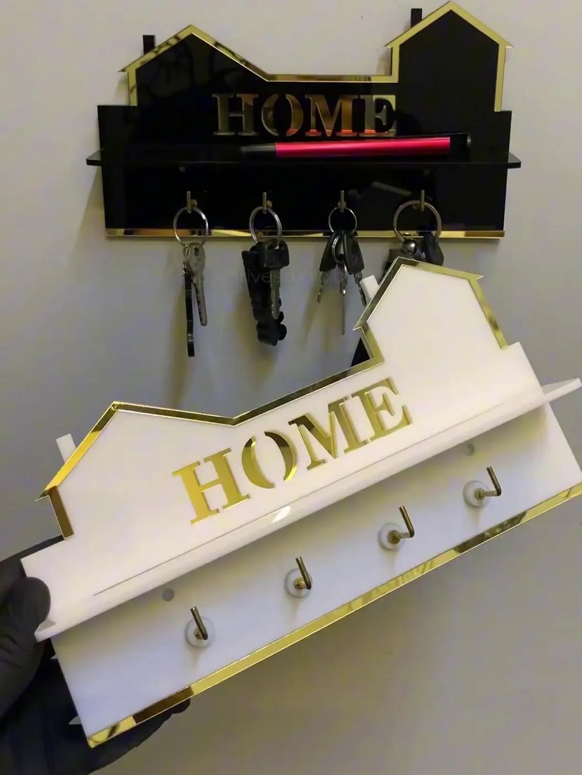 Premium Acrylic Key Holder with Shelf | Modern Wall Mounted Entryway Organizer | Key Rack for Home & Office
