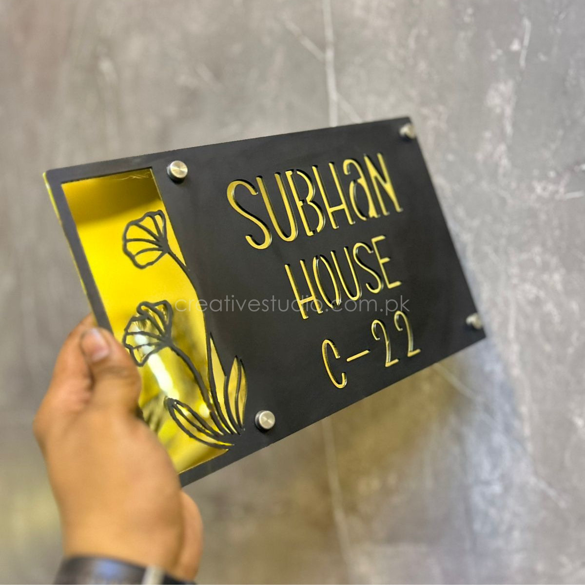 Floral Metal House Name Plate – Custom Laser Cut Name & Number Sign | Personalized Outdoor Address Plaque