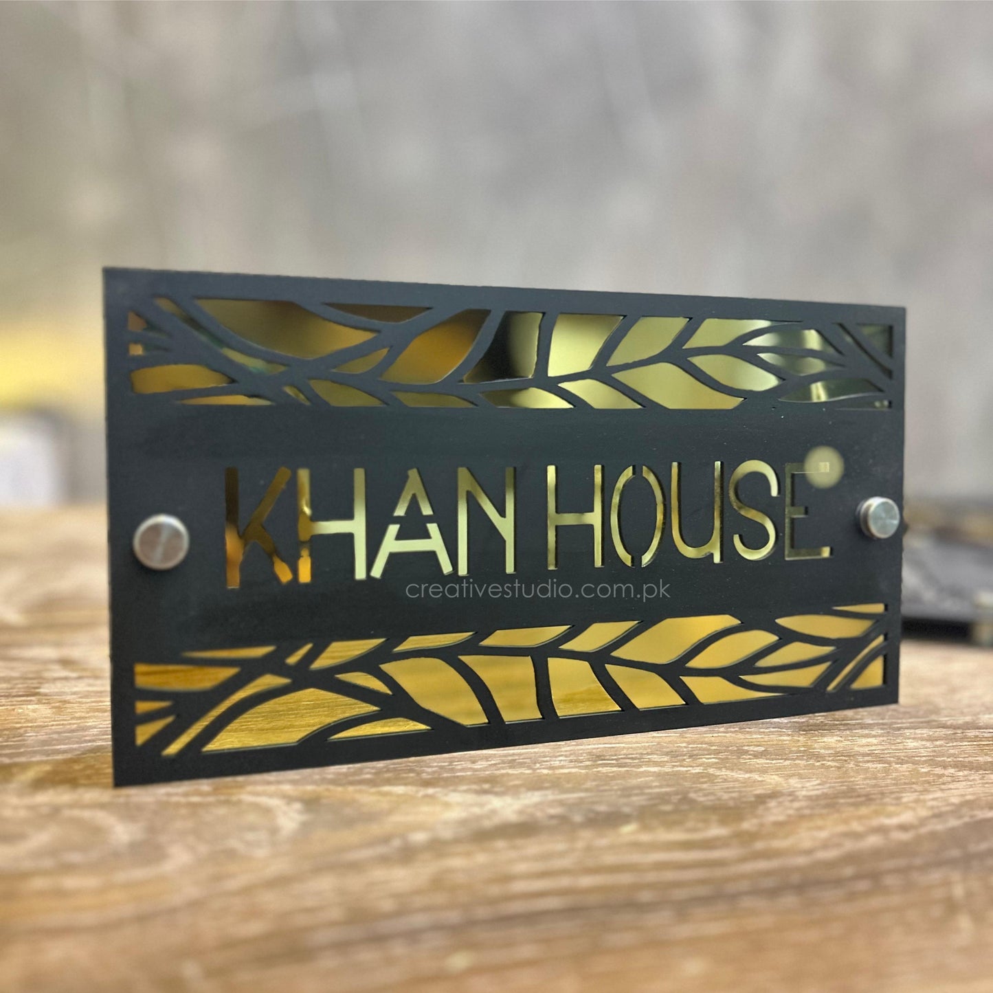 Leaf Pattern Metal House Name Plate | Custom Laser Cut Family Name Sign