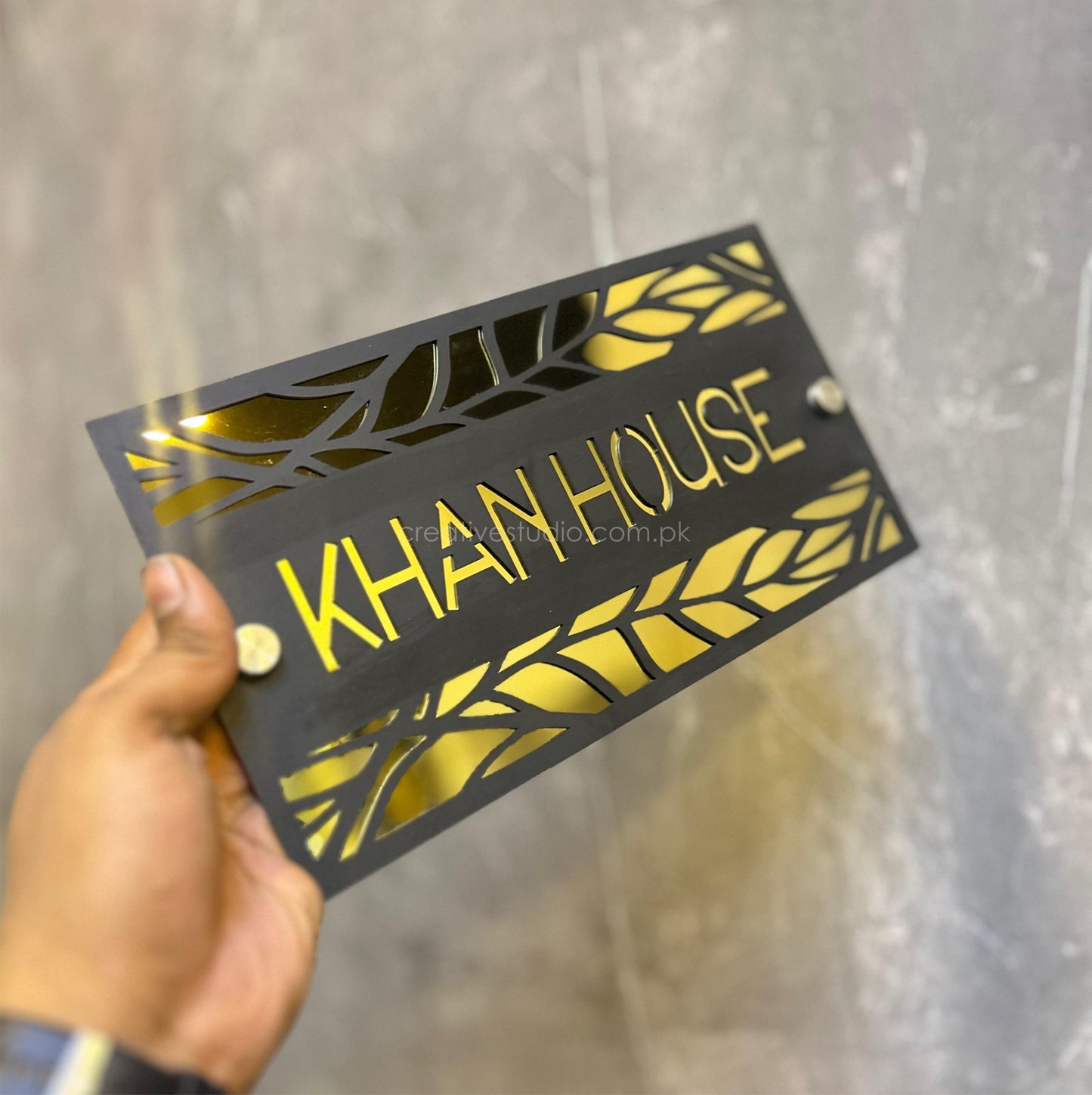 Leaf Pattern Metal House Name Plate | Custom Laser Cut Family Name Sign