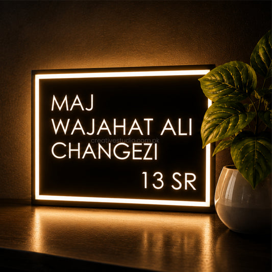 Custom Acrylic LED Home Name Plate with Illuminated Border | Personalized Name Sign