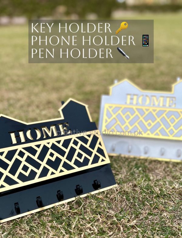 Premium Acrylic Key Holder with Mobile and Pen Holder – Modern Home Organizer