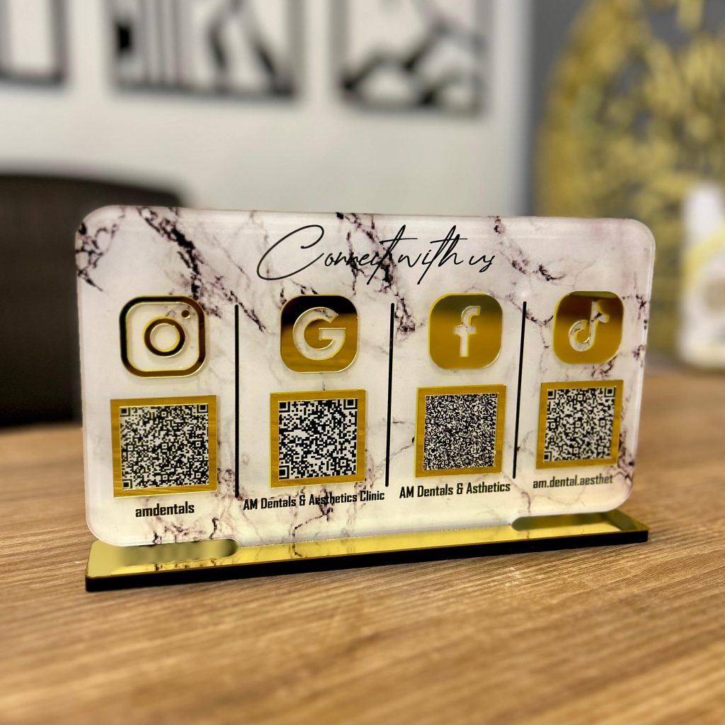 Custom acrylic QR code sign – social media display signage by Creative Studio
