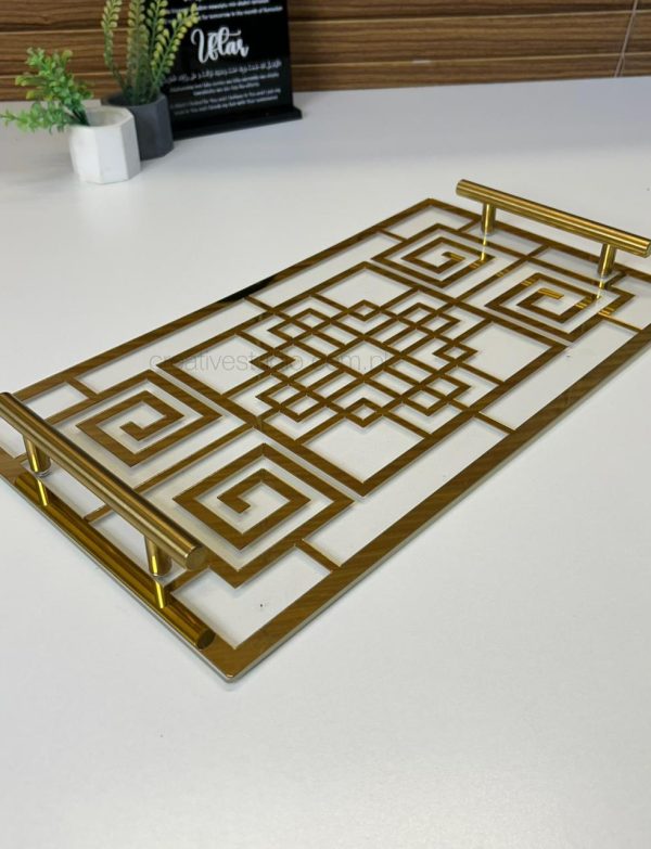 Modern Acrylic Serving Tray with Gold Handles – Luxury Table Decor