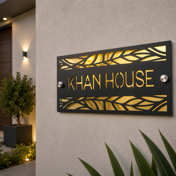 Leaf Pattern Metal House Name Plate – Custom Laser Cut Name Sign