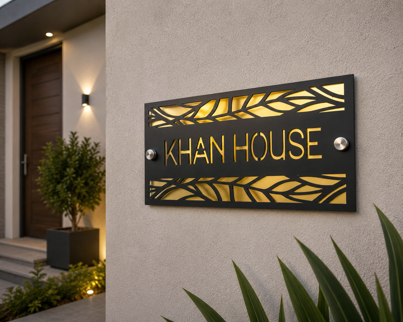 Leaf Pattern Metal House Name Plate – Custom Laser Cut Name Sign