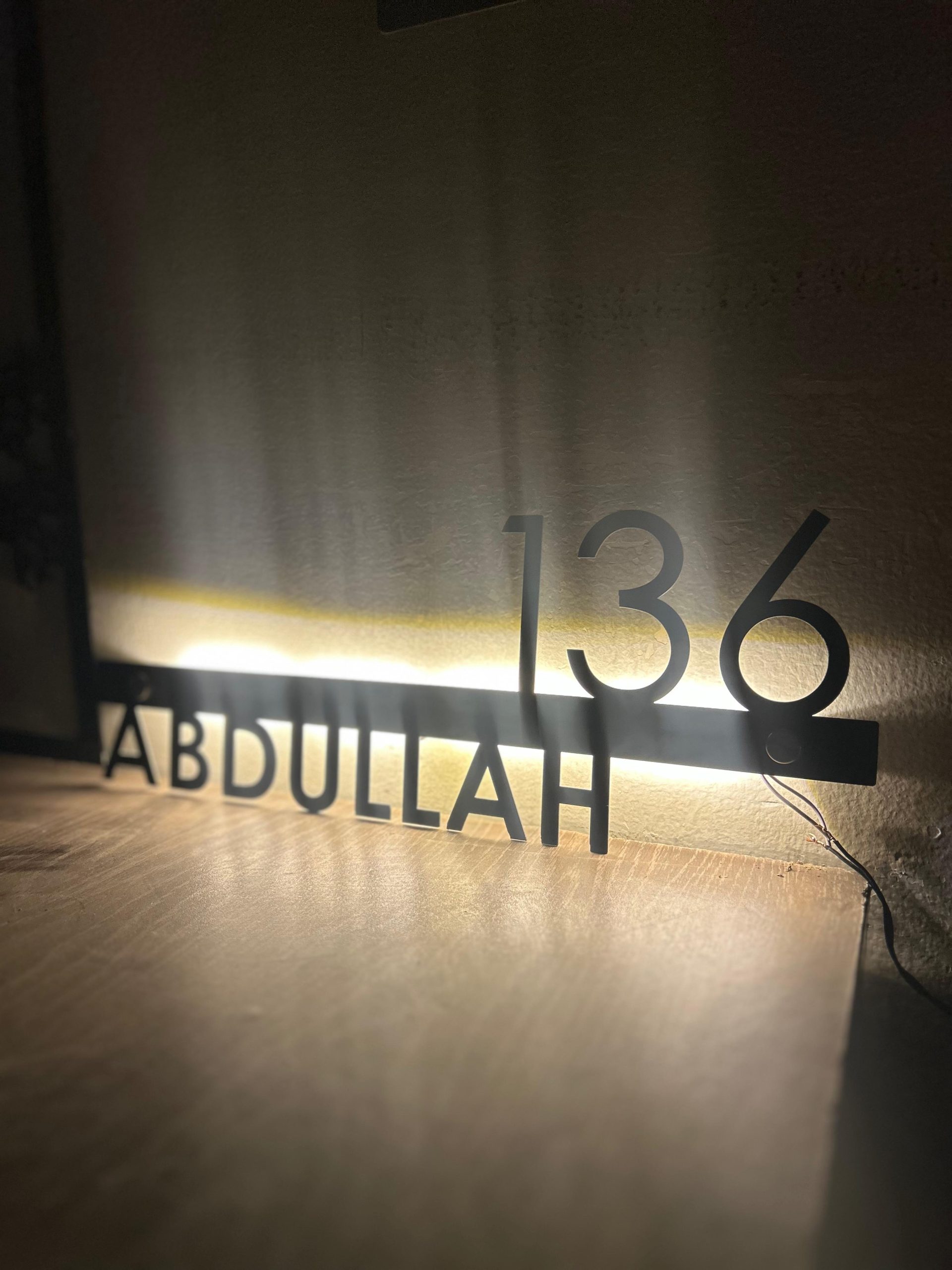 Modern LED Backlit Metal House Number Sign | Custom Name & Address Plaque | Black Matte MS Iron - Image 2